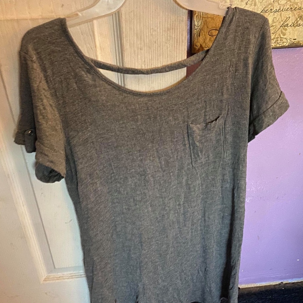 Gray Shirt W/Gold Accent Sleeve, Striped Open Back